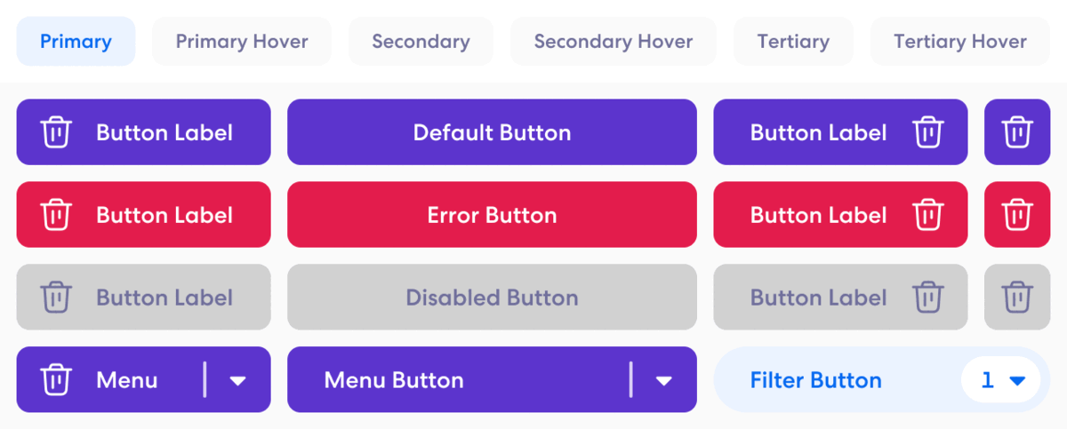 Many different variants of the button component