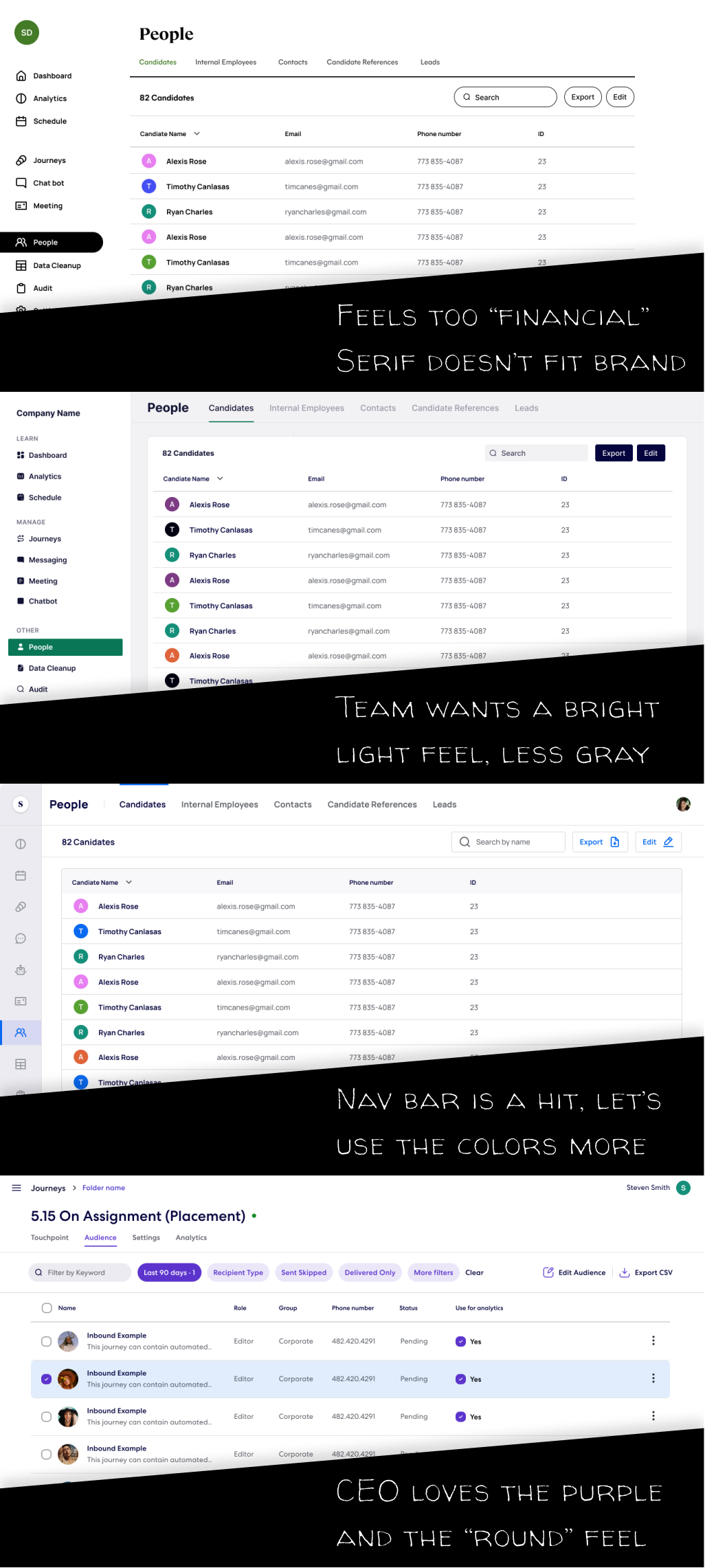 Early example design comps with feedback